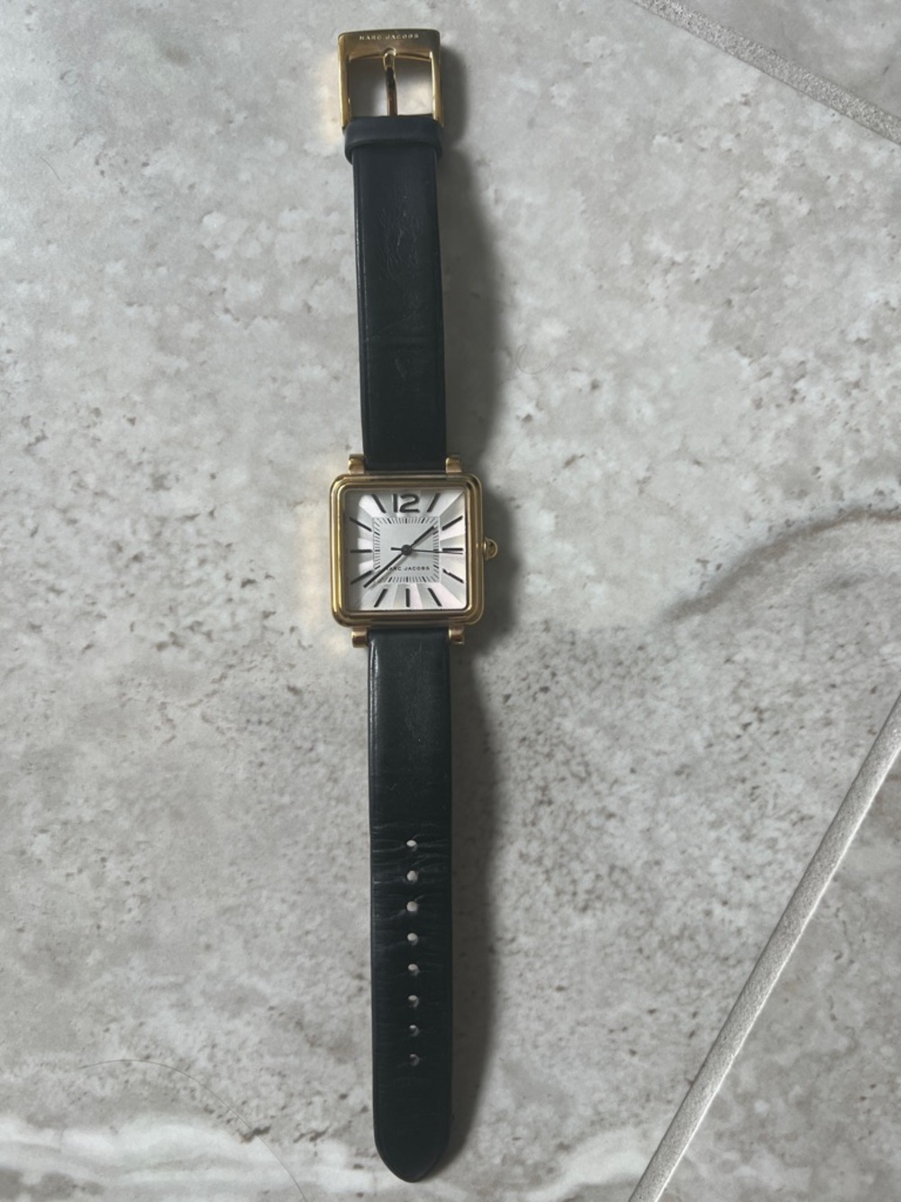 Marc Jacobs Gold-Tone Square Watch with Black Leather Band